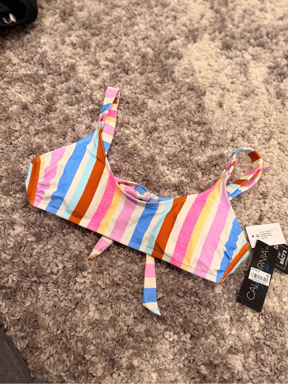 Macy's Striped Bikini Top in Pink, Blue, Yellow, Orange, Cream